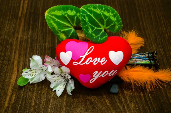 Cute Red Heart Painted Pink White Hearts Words Love You — Stock Photo, Image