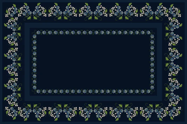 Pattern Embroidery Satin Stitch Dark Blue Tablecloth Bouquets Blue Violets — Stock Photo, Image