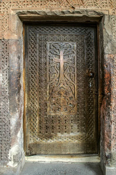 Szent Szűz Templom Bejárata Faragott Etnikai Díszítéssel Khor Vira Erődítmény — Stock Fotó