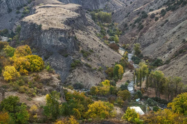 Garni Schlucht Mit Basaltsäulen Und Felsiger Halbinsel Eingerahmt Vom Gebirgsfluss — Stockfoto