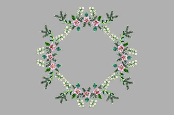 Embroidery Form Frame Borders Patterns White Flowers Coniferous Twigs Berries — Stock Photo, Image