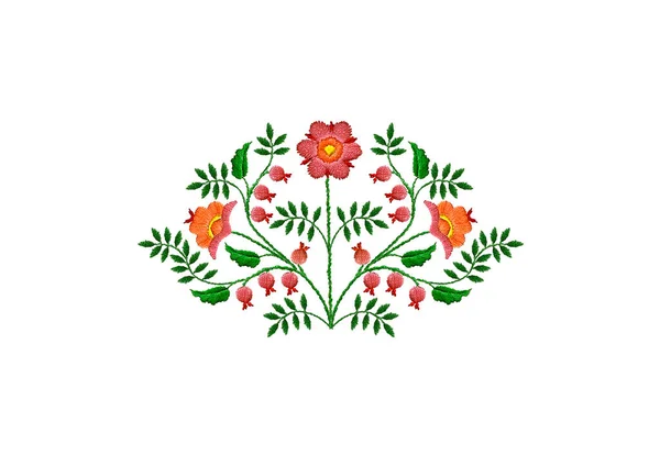 Mönster För Brodyr Bukett Med Stiliserade Blommor Rosa Och Orange — Stockfoto