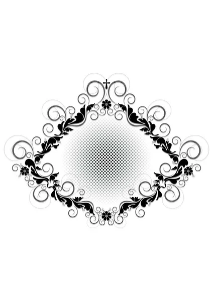 Vintage Black Floral Frame Dotted Swirls Cross Patterned White Background — Stock Vector