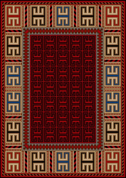 Vintage Carpet Ethnic Geometric Ornament Yellow Border Red Middl — Stock Vector