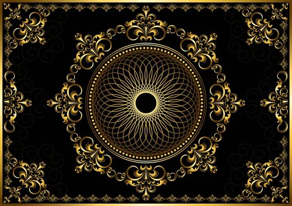 黒の背景に金の豪華な装飾が施されたヴィンテージフレーム — ストックベクタ