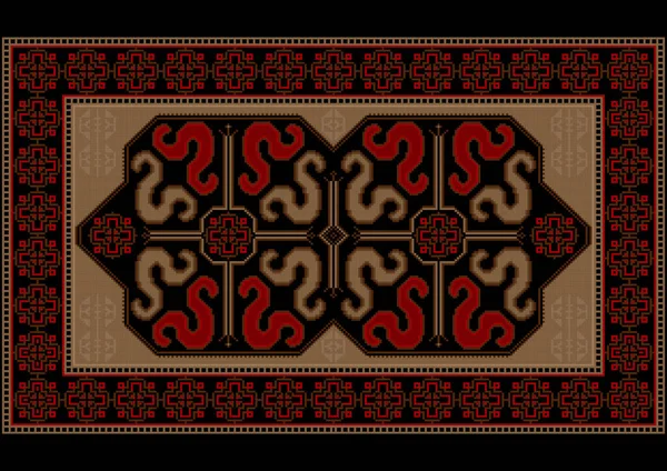Luxury Bright Vintage Rug Ethnic Pattern Dragons Black Center — Stock Vector