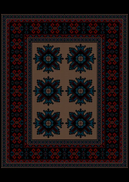 Luxuriöser Vintage Teppich Mit Ethnischen Ornamenten Auf Dunklem Rand Und — Stockvektor