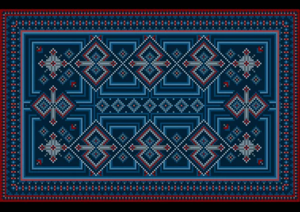 Vintage Ethnic Carpet Geometric Ornaments Blue Shade — Stock Vector