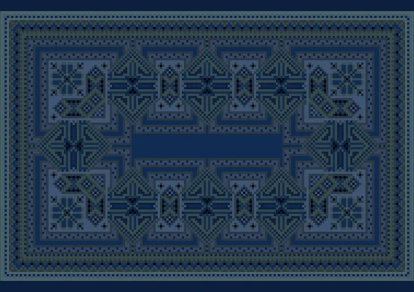 Alfombra Lujo Étnica Con Ornamento Vintage Oriental Tono Azul — Vector de stock