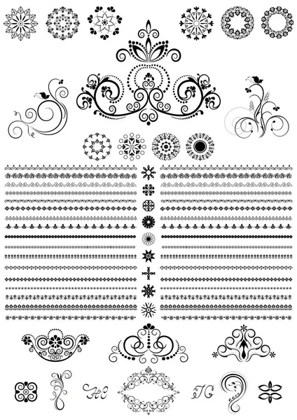 Vintage Calligraphie Noire Ornements Ronds Bordure Sur Fond Blanc — Image vectorielle