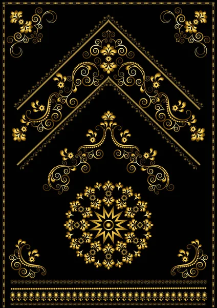 Caligrafía Oro Lujo Ornamentos Orientales Esquina Sobre Fondo Negro — Vector de stock