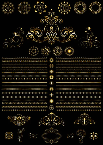 Vintage Gold Calligraphy Ornaments Border Design Page Black Backgroun — Stock Vector