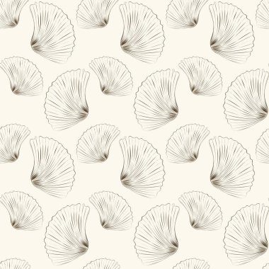 Vektör illüstrasyon - kusursuz kabuk deseni. Deniz arka planı. Tasarım davetiyeleri, tebrik kartları, posterler, baskılar, afişler, el ilanları için.