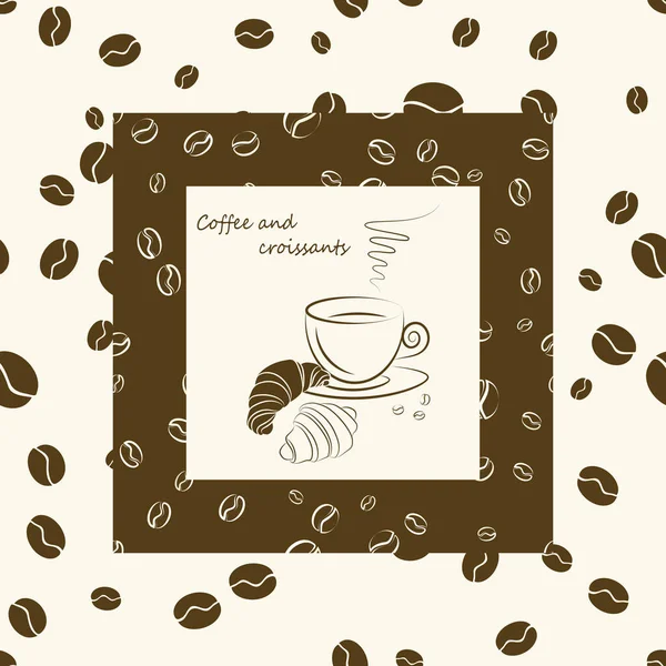 Conjunto Patrones Granos Café Vectoriales Con Croissants Dibujados Mano Taza — Archivo Imágenes Vectoriales
