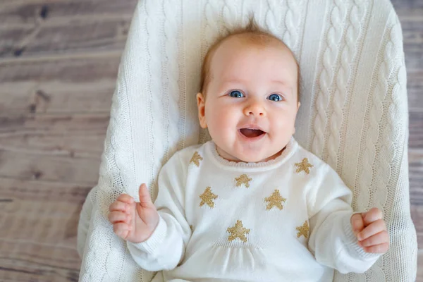 Baby girl having fun in bouncer. Activities for infants — Stock Photo, Image