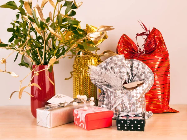 Cadeaux Emballés Luxe Préparés Pour Veille Noël — Photo