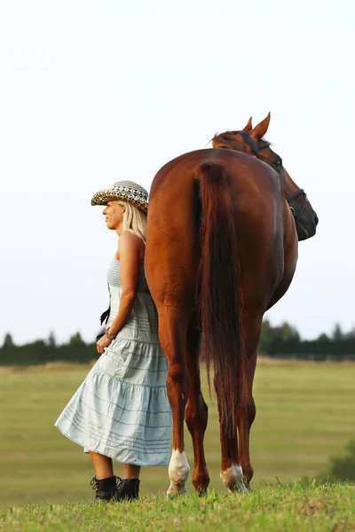 Ritratto Una Bella Giovane Donna Allegra Con Cavallo All Aperto — Foto Stock