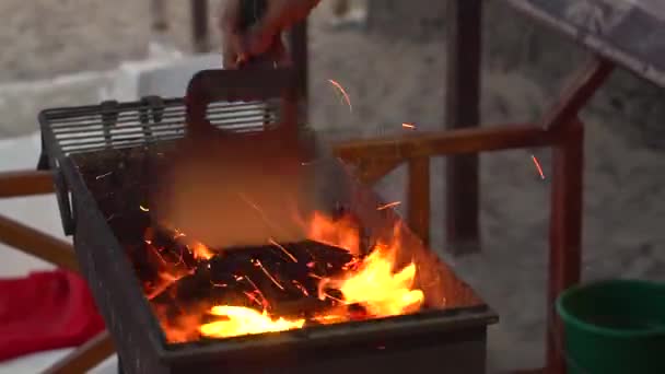 Hodowla ogień na grilla — Wideo stockowe