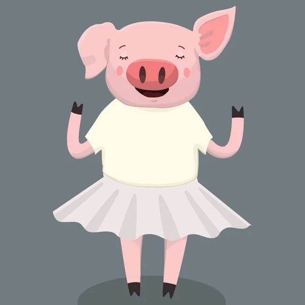 Ilustración vectorial de dibujos animados de cerdo lindo aislado en el fondo — Vector de stock