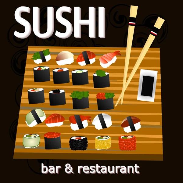 Cartel de barra de sushi vintage. Ilustración vectorial . — Vector de stock