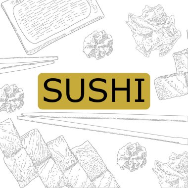 Davet sushi Restaurant konsept tasarımı. Vektör çizim