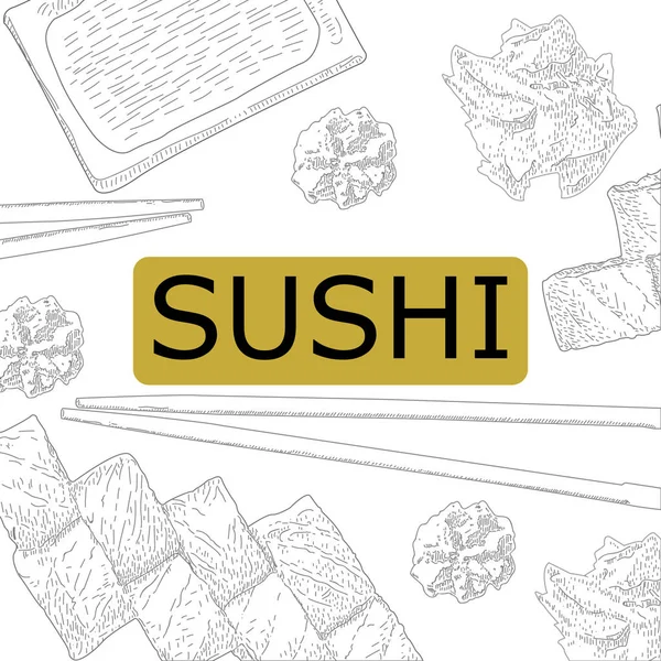 Diseño conceptual del restaurante de sushi de invitación. Ilustración vectorial — Vector de stock