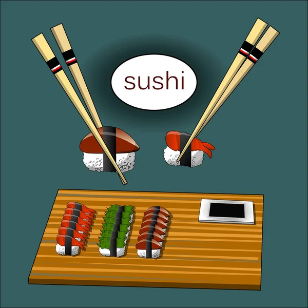 Concepção do restaurante convite sushi. Ilustração vetorial — Vetor de Stock