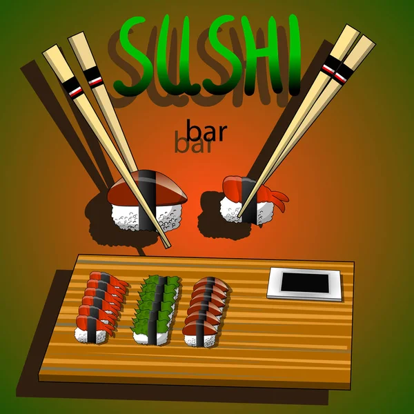 Diseño de póster de sushi con carácter de sushi vector. Palabra china significa sushi . — Vector de stock