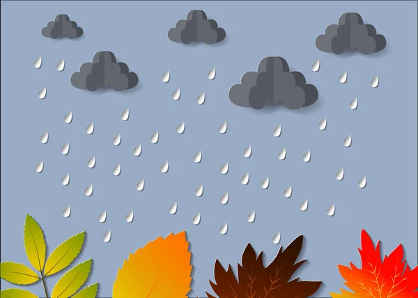 Das Konzept ist Regenschirm in der Luft mit Wolken und Regen Papier geschnitten Stil. Vektordesign-Element — Stockvektor