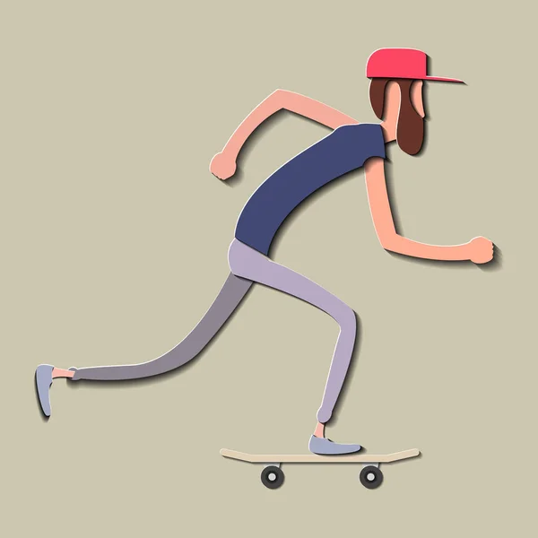 Cartel creativo o volante con el hombre de skate de línea y hermoso vector de efecto de corte de papel — Archivo Imágenes Vectoriales