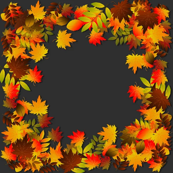 Vector background with red, orange, brown and yellow falling autumn leaves. — Stock Vector