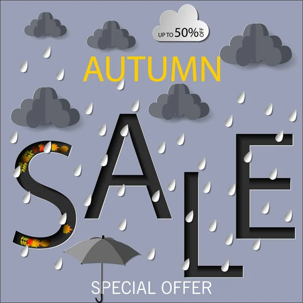 Herbst Verkauf Text Vektor Banner mit bunten saisonalen Herbst Blätter in orange Hintergrund für Einkaufen Rabatt Vektor Illustration. — Stockvektor