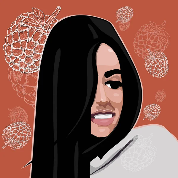 Retrato de hermosa mujer cara recta vector ilustración — Vector de stock