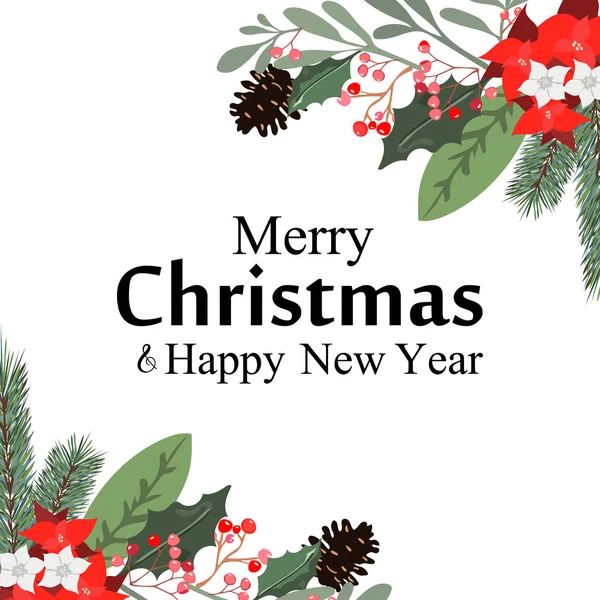 Christmas buketter ordnade från röd och vit julstjärna, fir gren, emerald eukalyptus val, mix av växter och bär. Happy holiday grönska. Akvarell stil set. Alla element är isolerade. — Stock vektor