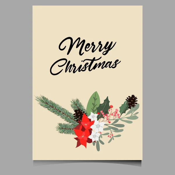 Christmas background or greeting poster template with holidays elements vector — Stock Vector