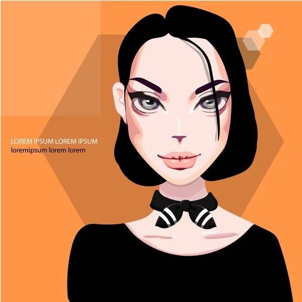 Jefa. Chica de moda con labios rojos en gafas de sol chica jefe. Hermosa mujer morena cara vector ilustración. Elegante retrato de gráficos originales con hermoso modelo de chica atractiva joven — Vector de stock