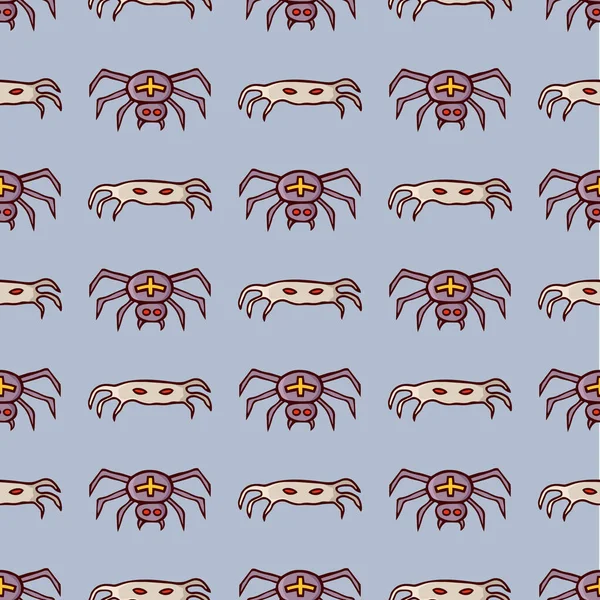 Spiders seamless pattern. Hand drawn doodle cartoon elements of Halloween celebration. Vector colorful illustration. — Stock Illustration Spiders Seamless Pattern Hand Drawn Doodle Cartoon Elements Halloween Celebration Royalty Free Stock Illustrations
