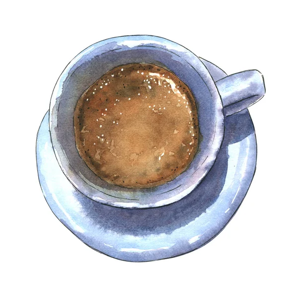 Kopp Svart Kaffe Eller Varm Choklad Hand Dras Akvarell Illustration — Stockfoto