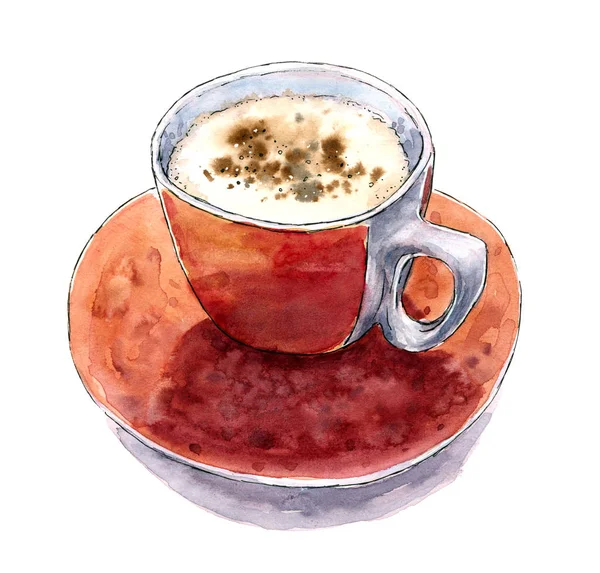 Cup Cappuccino Hand Drawn Watercolor Illustration — Stock Photo, Image