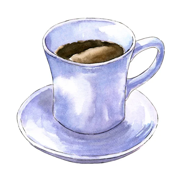 Чашка Чорної Кави Або Гарячого Шоколаду Намальована Рукою Акварельна Ілюстрація — стокове фото