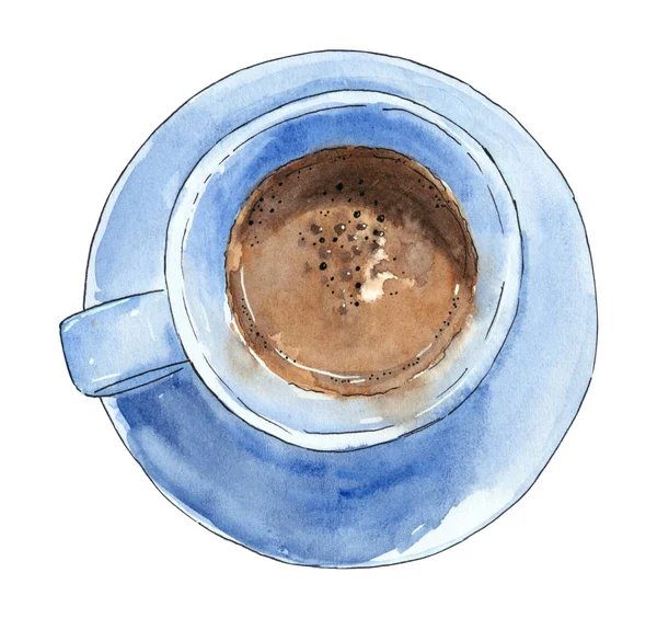 Xícara Cor Azul Café Chocolate Quente Ilustração Aquarela Desenhada Mão — Fotografia de Stock