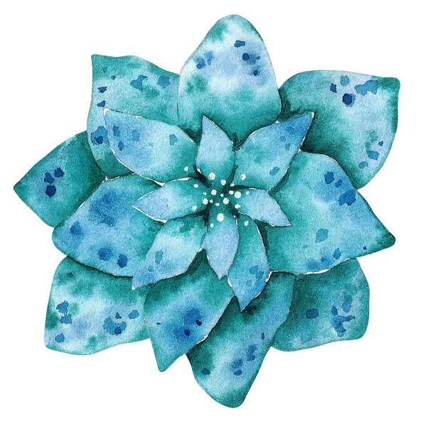 ファンタジー ダリアを青 エキゾチックな花で隔離描かれた水彩イラストを手 — ストック写真