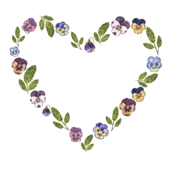Coroa Forma Coração Desenhado Mão Ilustração Aquarela Feita Flores Viola — Fotografia de Stock