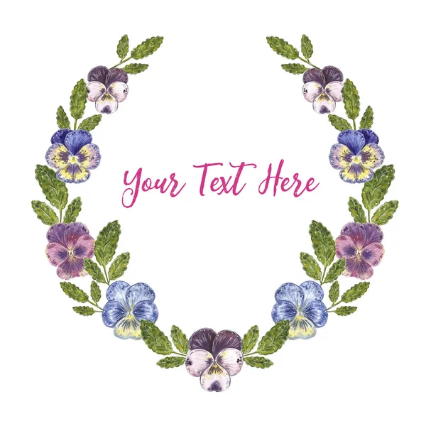 Shaped Wreath Hand Drawn Watercolor Illustration Made Viola Flowers Purple — Stock Photo, Image