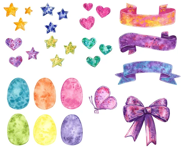 부활절 다채로운 스타와 손으로 그려진된 수채화 — 스톡 사진