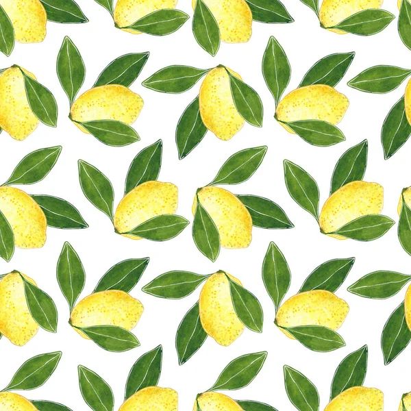 Citrus Sömlösa Mönster Gjorda Citron Och Blad Hand Dras Botaniska — Stockfoto
