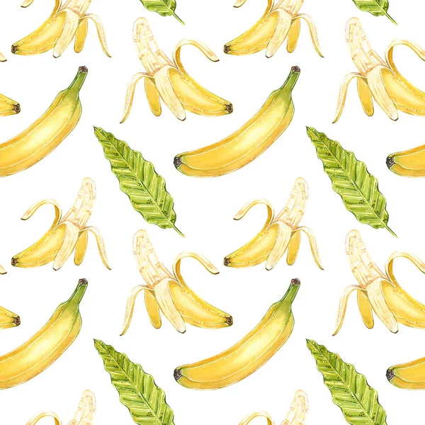 Banan Sömlösa Mönster Handritad Botaniska Illustration Isolerade Vit — Stockfoto