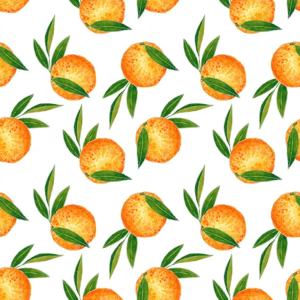 Citrus Sömlösa Mönster Gjorda Orange Och Blad Hand Dras Botaniska — Stockfoto