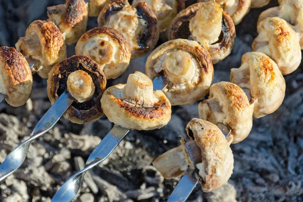 Mushrooms fried on skewers — Stock Photo, Image
