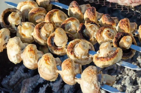 ��hampignon baked on skewers. — Stock Photo, Image